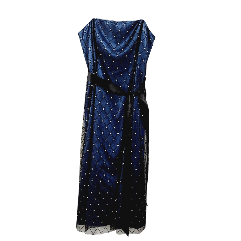 Adrianna Papell Strapless‎ Navy with Iridescent Rhinestones Dress 8P NEW